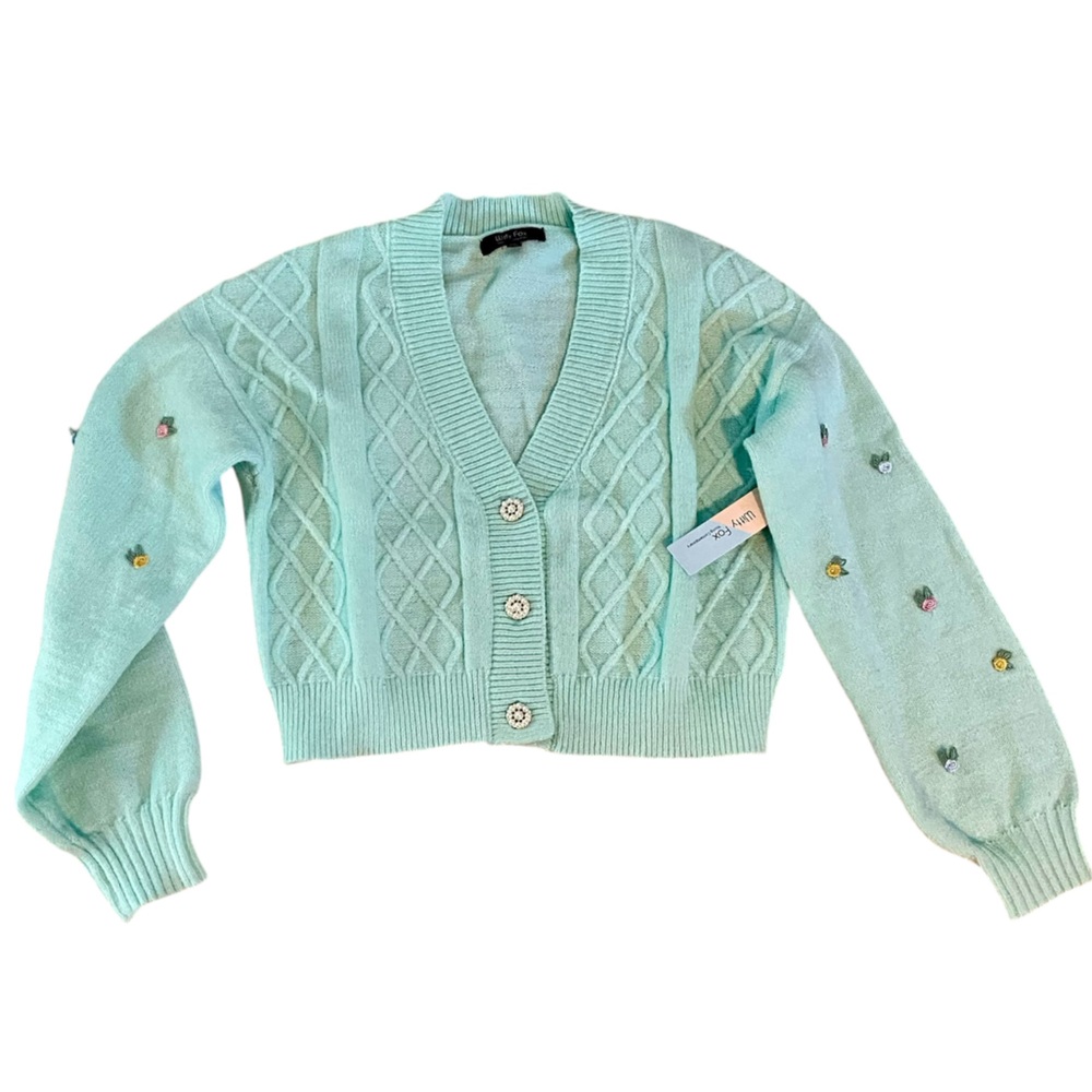 NWT Set of 2 Witty Fox Yellow and Green Long Sleeve Cropped Cardigan Sweaters - Picture 4 of 7